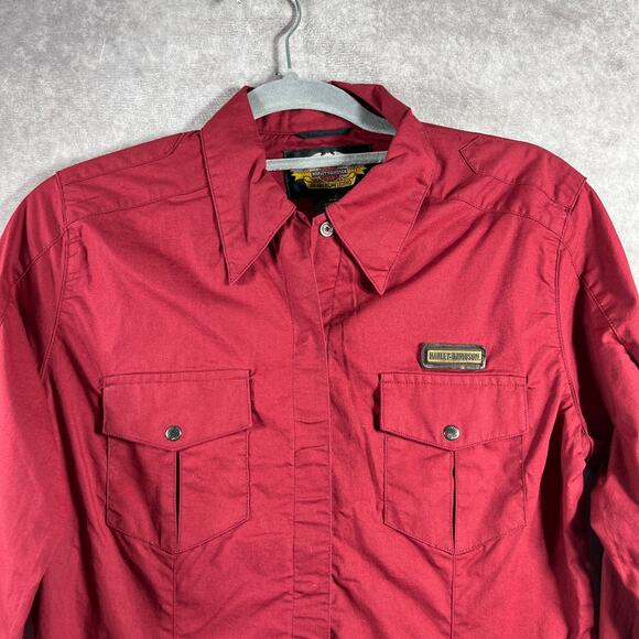 Harley Davidson Shirt Womens‎ Small Red Button Up Long Sleeves Biker Motorcycle - Picture 2 of 9